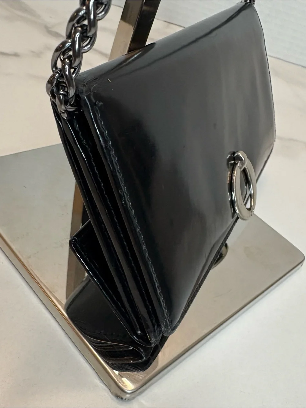 Christian Dior black leather wallet W/silver 